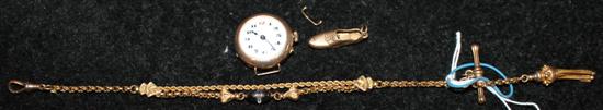 9ct gold watch chain, 9ct gold watch, a shoe charm